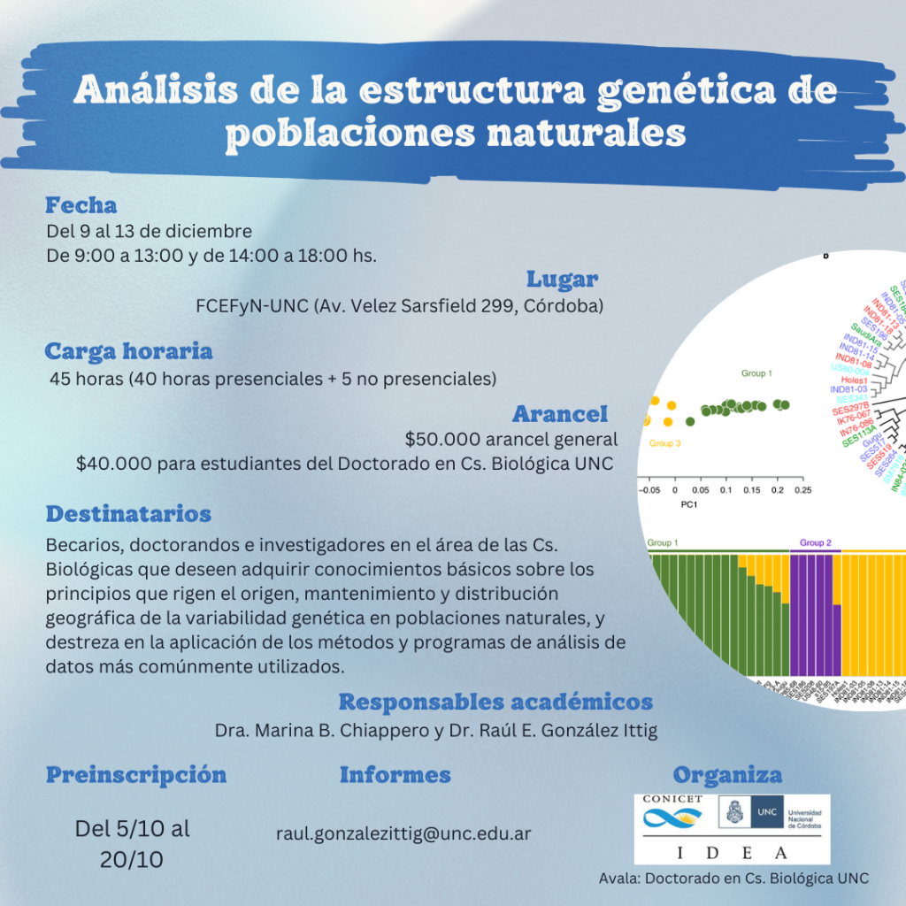 La Dra. Marina B. Chiappero y el Dr. Raúl E. González Ittig organizan este curso destinado a estudiantes de cs. biológicas.